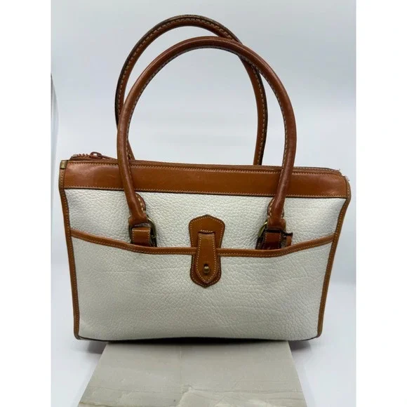 Vintage Dooney & Bourke White Brown Pebbled Satchel '80's '90s Classic USA
